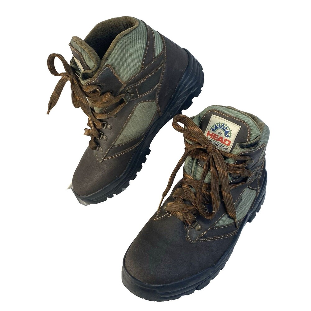 Head Exploration Men's 12 Brown Leather Canvas Waterproof Hiking Boots Mid-Cut